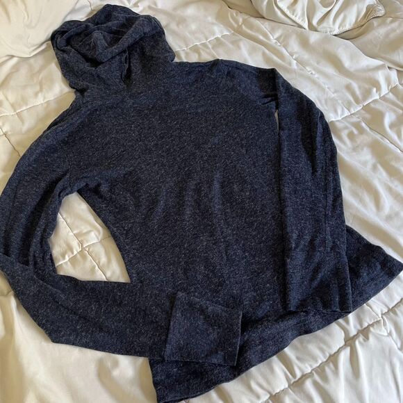 Vintage Y2K Navy Blue Gray Henley Long Sleeves with Hoodie from Urban Behavior - Picture 2 of 7